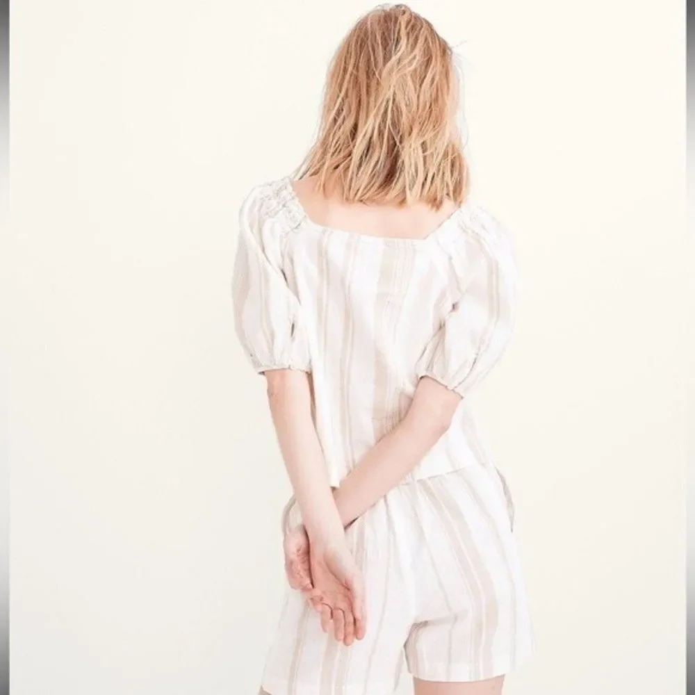 Madewell Linen-Blend Square-Neck Button-Front Top: Undyed Edition Size XXS